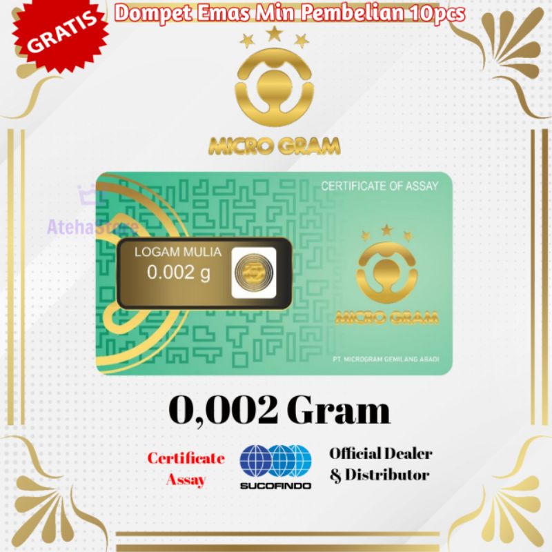 Microgram/Minigold/Emas mini/Souvenir emas 0,002 Gram 24 karat Bersertifikat FREE DOMPET EMAS