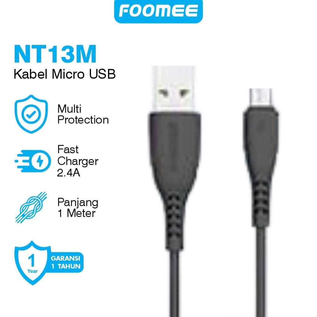 Kabel Data Micro Foomee NT13M Cable Fast Charging 2.4A Ori - cable data micro usb kabel