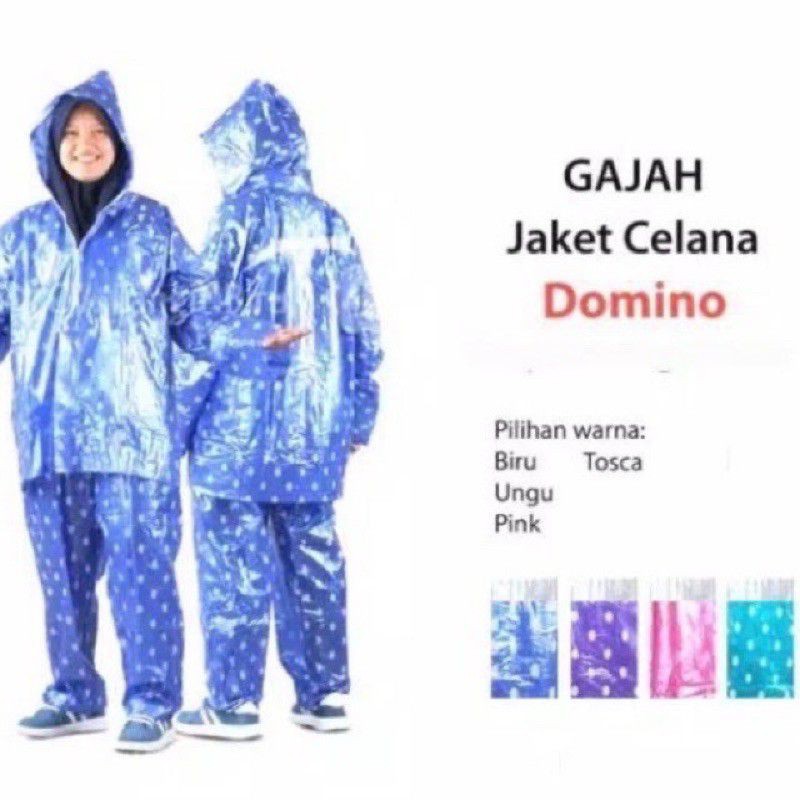 jas hujan stelan polkadot DOMINO jaket celana merek gajah elephant.