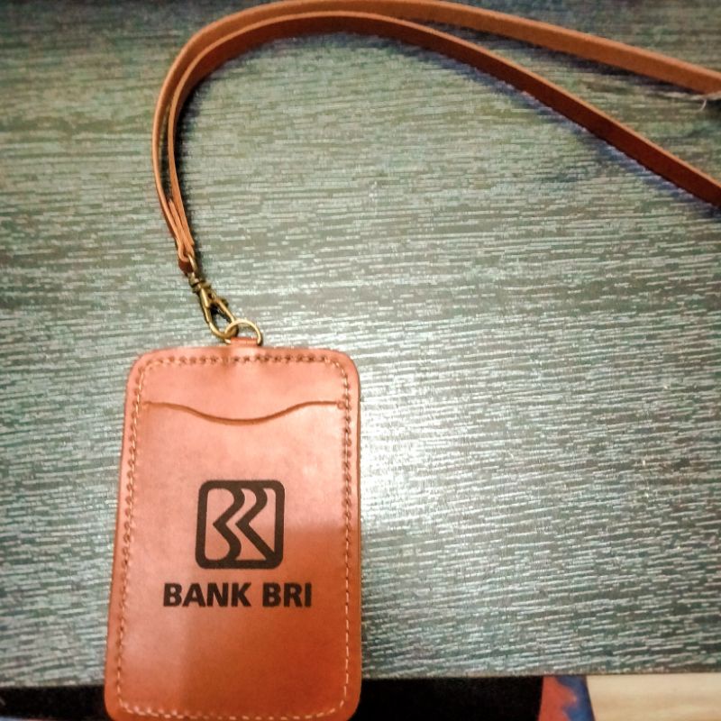 Kulit Asli Id Card Holder Gantungan  Logo Bank BRI