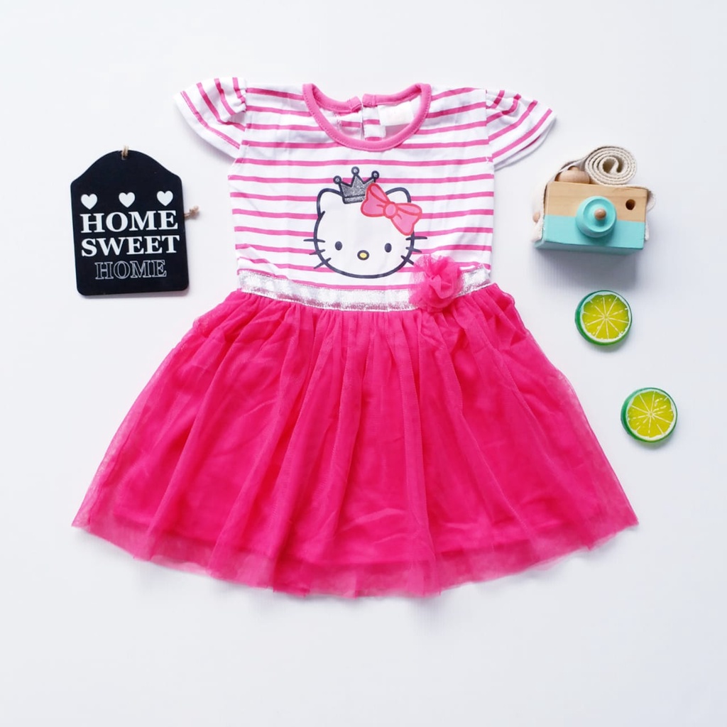 HappyOliver DRESS HK SALUR TILE + BANDO HRA Dress Bayi Baju Anak Perempuan newborn 3-18 bulan