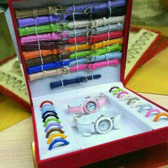 Promo Jam Tangan Box Set / Jam Tangan Warna Warni / Jam Tangan 21 Tali