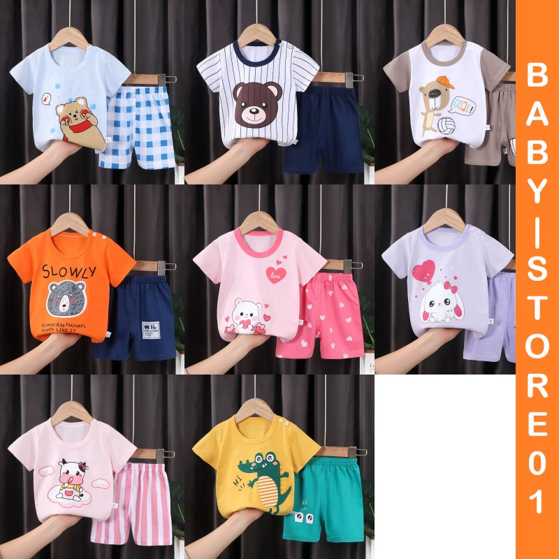 BABY STORE01 - BBA1 SETELAN ANAK 0- 3 TAHUN BAJU SETELAN ANAK PIYAMA TIDUR PENDEK JUMPER ANAK BAYI