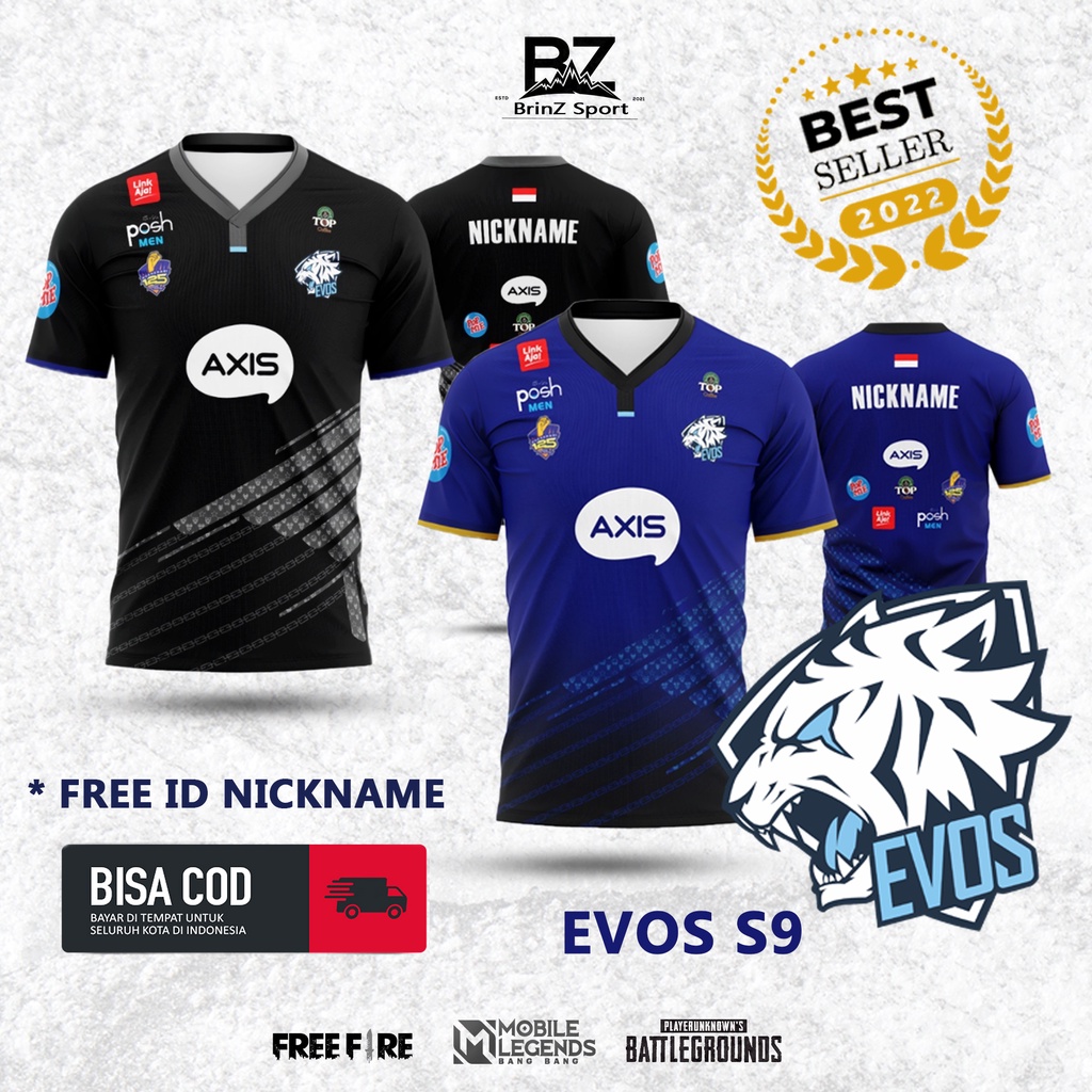 JERSEY BAJU KAOS EVOS 2022 SEASON 9 TERBARU FULL PRINTING DEWASA & ANAK GAME Mobile Legends ML FREEF