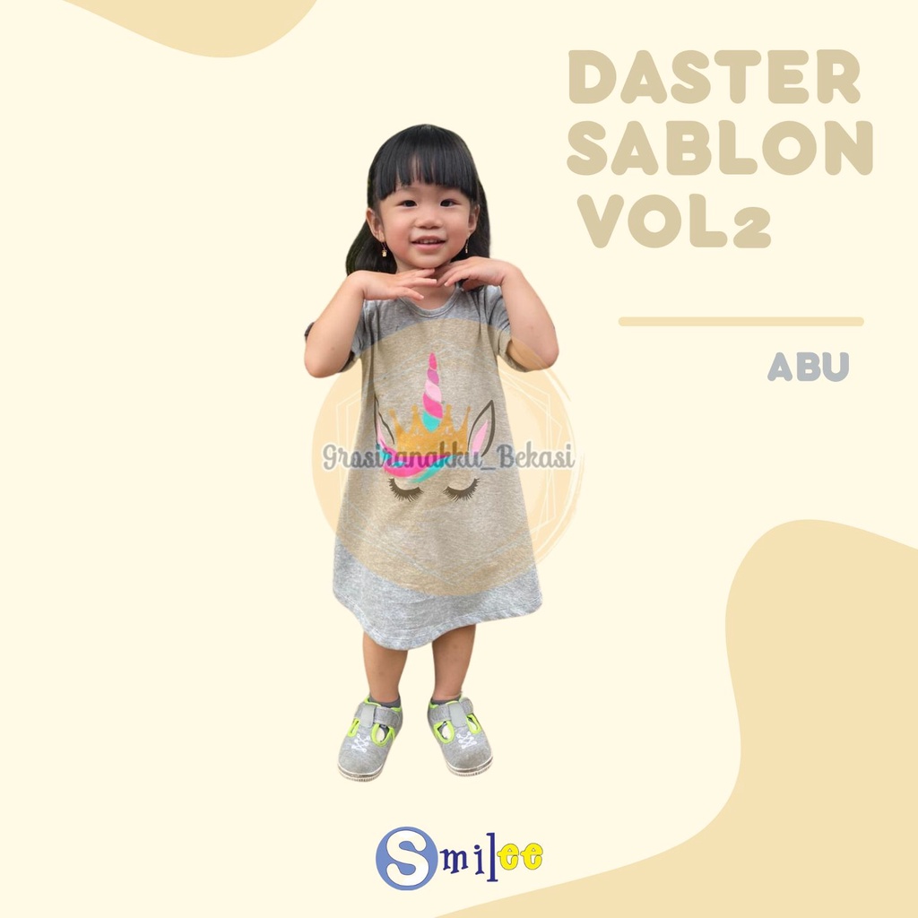 Daster Anak Smile Sablon Vol 2 Motif Abu Kudapony Pelangi size 1-5Thn