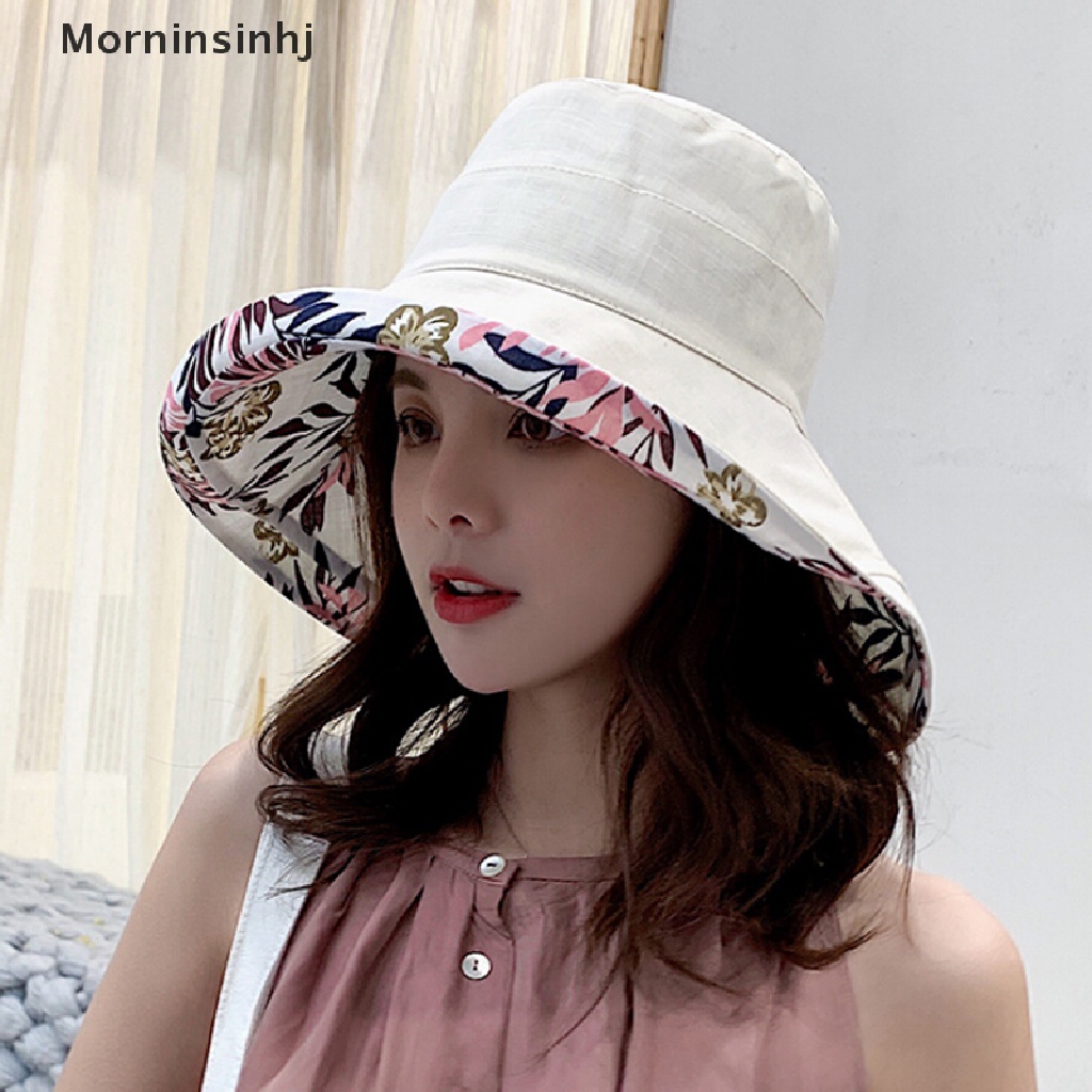 Mornin Topi Bucket / Fisherman Brim Lebar Anti UV Untuk Wanita / Musim Panas / Pantai