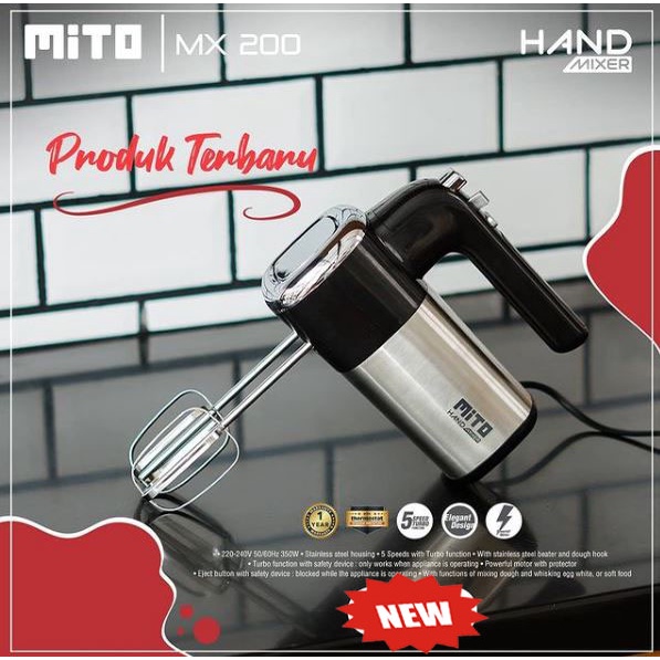 Mito Hand Mixer MX200 Pengocok Adonan Kue 5 Kecepatan Garansi Resmi