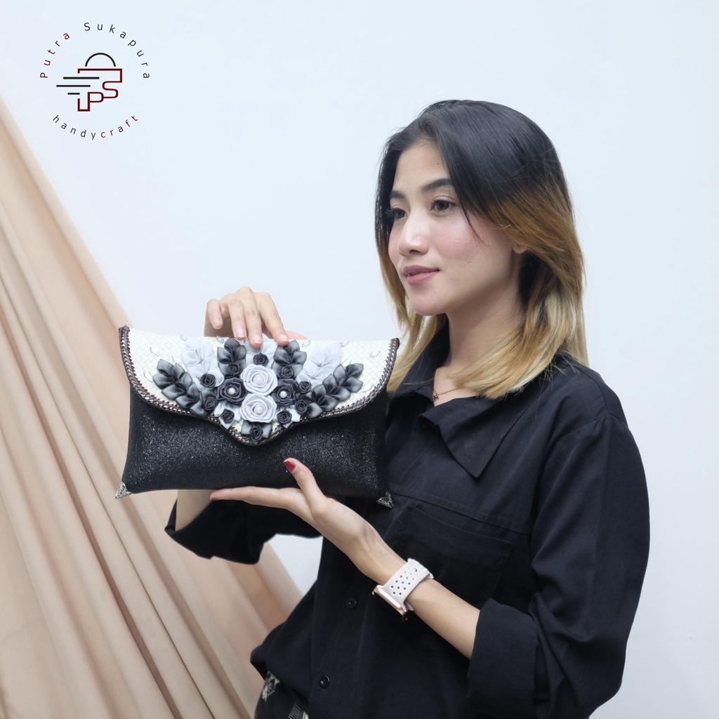 Clutch Pandan Gliter Premium Komplit Box Dan Rantai grosir Clutch Pesta Anyaman Pandan Tas pesta