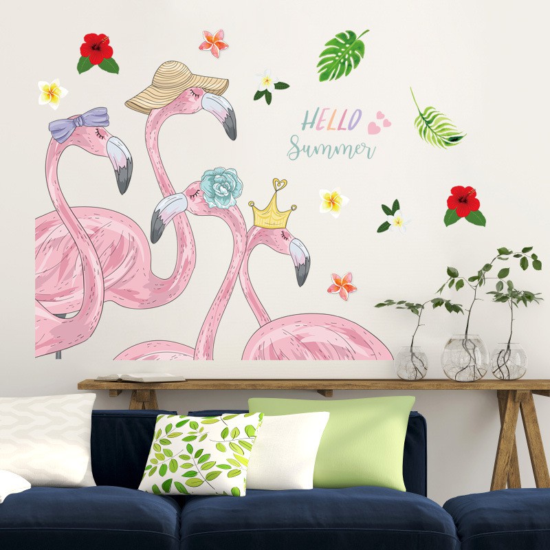 Reliza Wall Sticker Flamingo Hello Summer Bird Stiker Dinding LDR