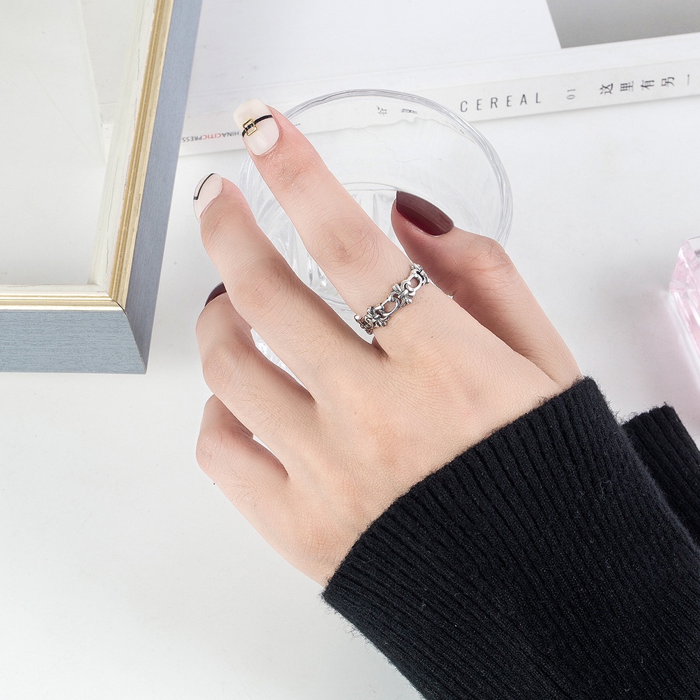 cincin perak 925 asli untuk wanita/Cincin yang Dapat Disesuaikan Perhiasan Retro Kepribadian Sederhana