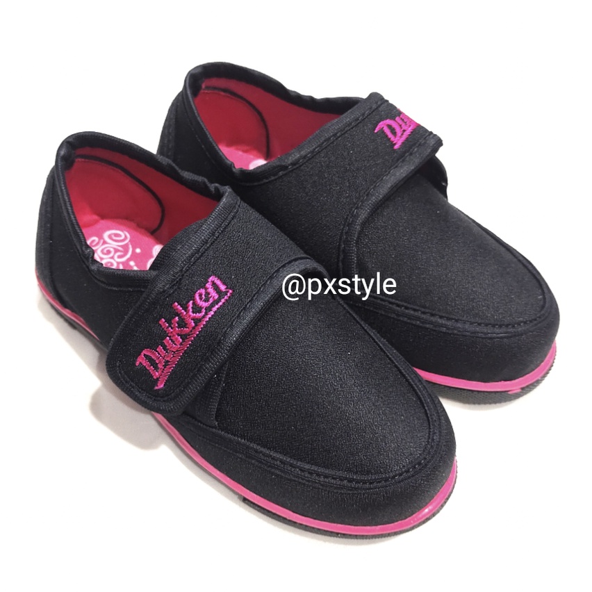 Sepatu Anak Sekolah Perempuan Model Perekat/Sepatu Sekolah Hitam Anak Cewe Polos/Sepatu Anak TK SD Merk Duken