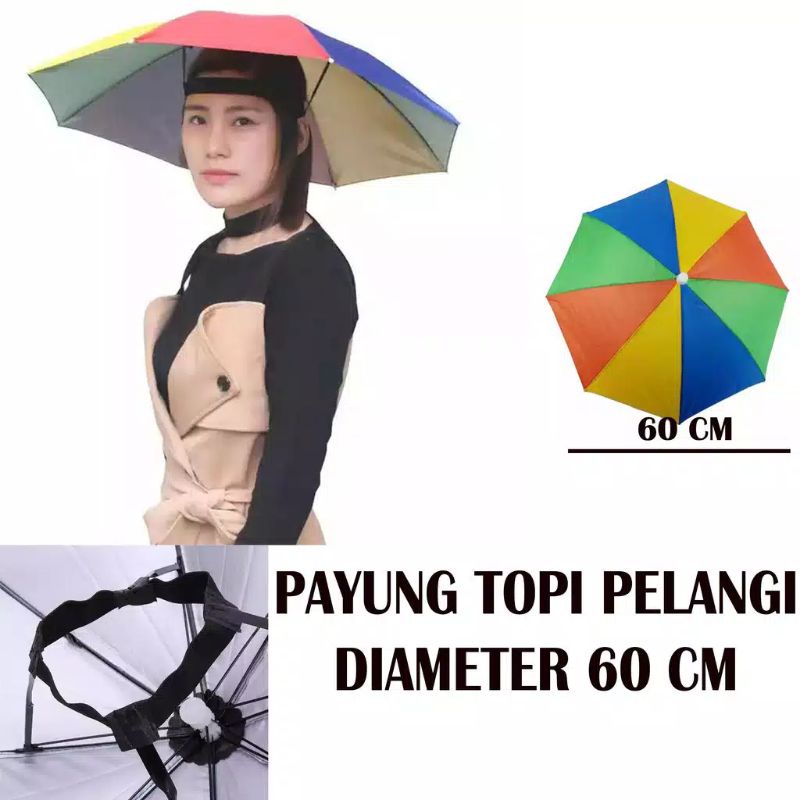 PAYUNG TOPI PELANGI 60 CM  PAYUNG MANCiNG  PAYUNG SERBAGUNA PAYUNG BERKEBUN  PAYUNG UNIK TOPI PAYUNG ANTIK