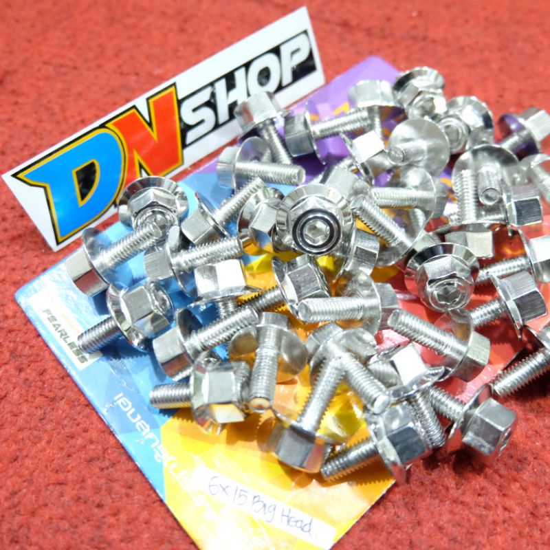 Probolt stainless 2 kunci M6x15 big head drat 10 panjang 15mm