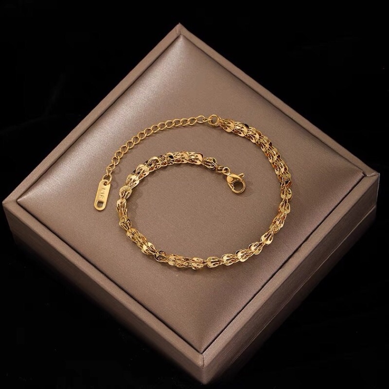 357# Gelang Wanita titanium lapis emas 18k model Rantai fashion Gold-2