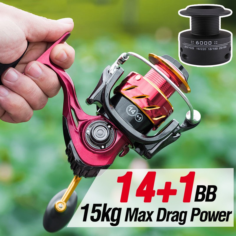 Reel Pancing Double Spool 14 + 1 Bb 15kg Max Drag Power Handle Metal