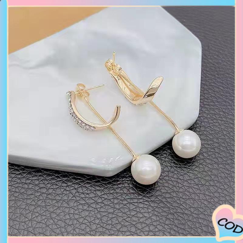 COD❤️ Anting Mutiara Berlian Elegan Anting Fashion Sederhana-A.one