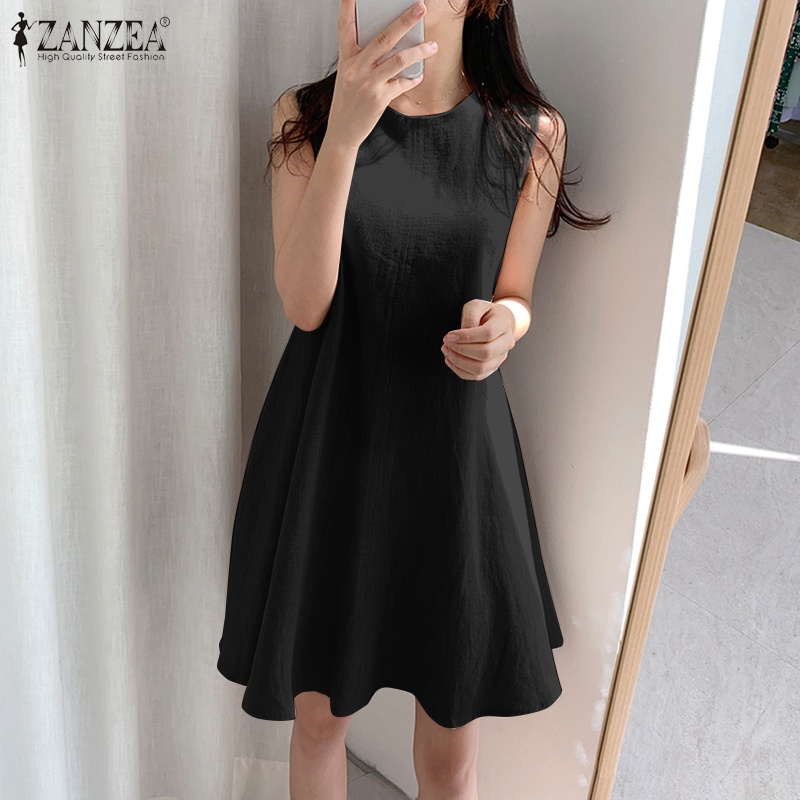 ZANZEA Women Sleeveless Summer Casual Loose Shirts Dress Sundress Mini Dresses