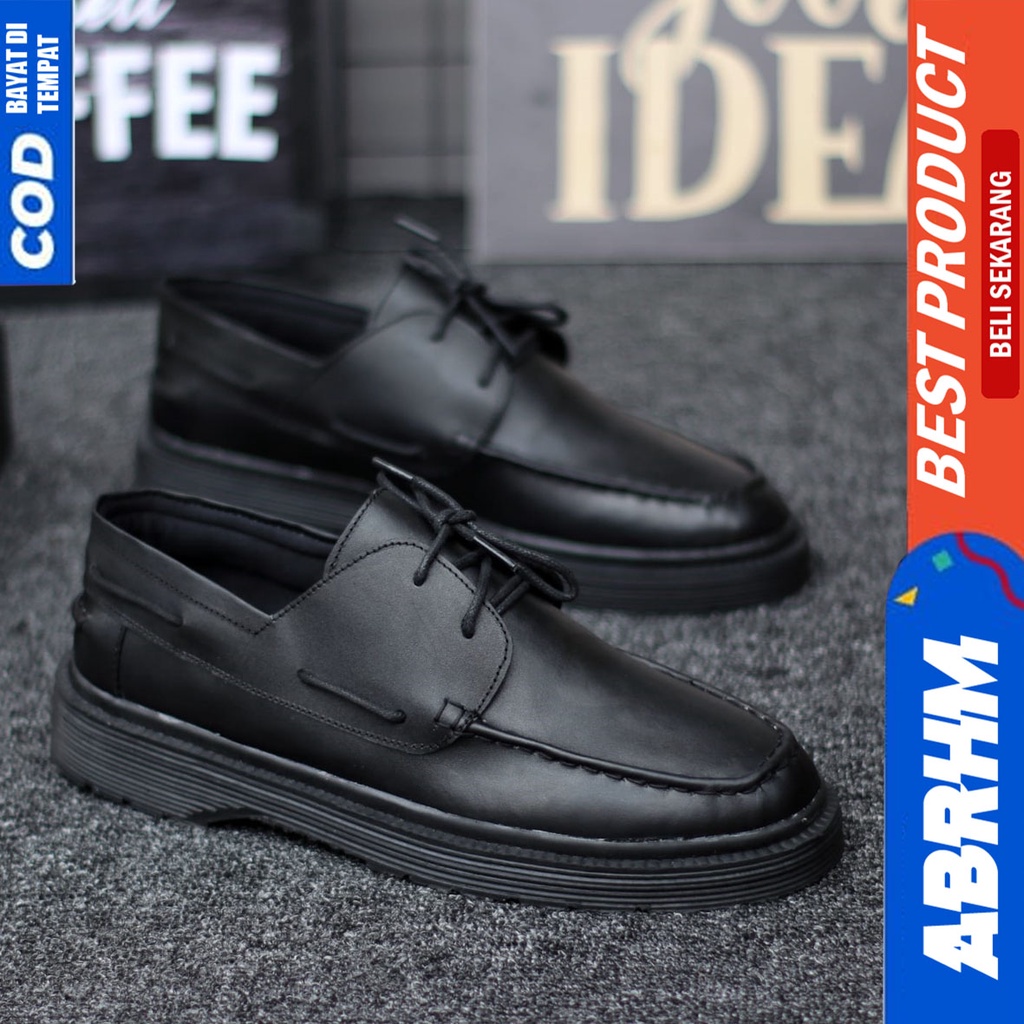 Sepatu Pantofel Hitam Kulit Asli Formal Kerja Kantor Pria Hitam Tali Abrhm Bugas