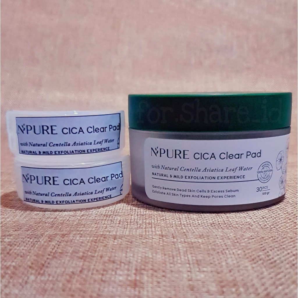 NPURE Cica Clear Pad Kapas Pembersih Pelembab Pencerah Eksfoliasi Wajah SHARE IN JAR NPURE