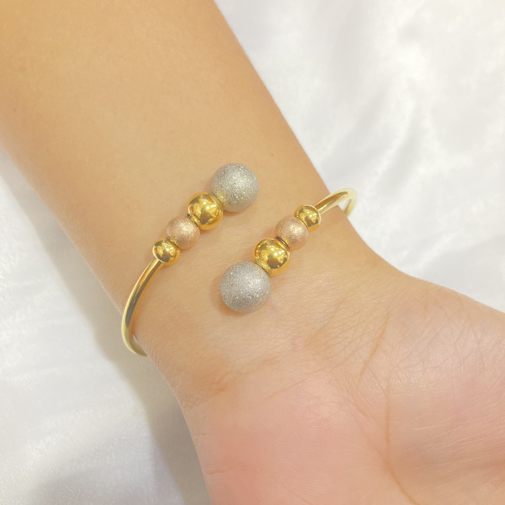 Gelang Bangle Pentol Bola Warna Titanium Anti Karat Aksesoris Wanita