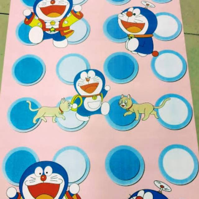 Grosir Murah Wallpaper Sticker Dinding Kartun Anak Doraemon Pink Polkadot Biru Putih Lucu Imut 10m