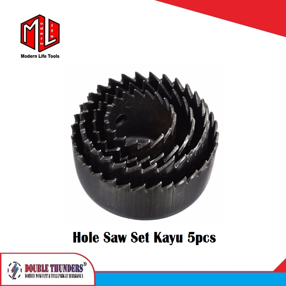 Holesaw Kayu Set 5Pcs Hole Saw Set 5 Pcs Mata Bor Kayu Double Thunders