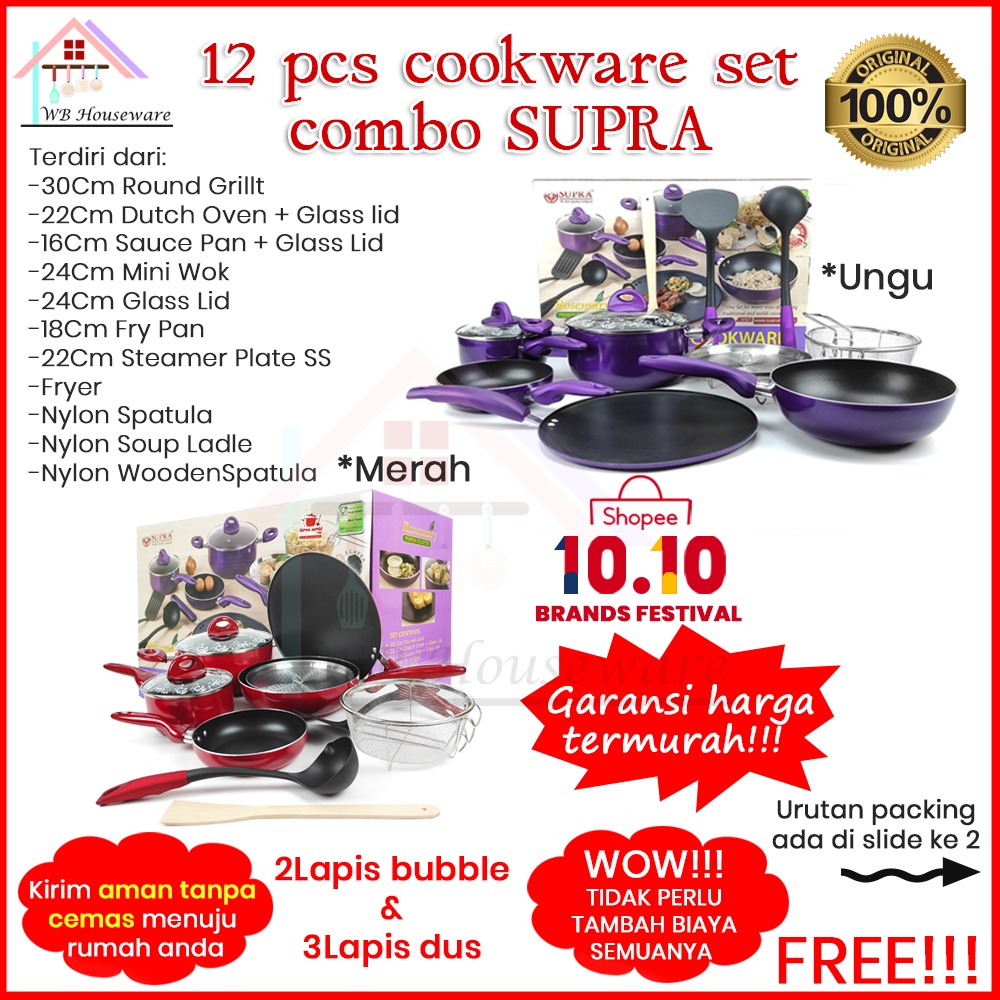 wajan set anti lengket / penggorengan  / Panci cookware set SUPRA 12PCS combo