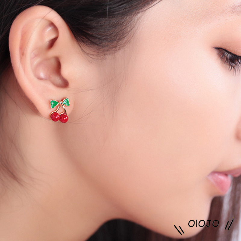 Hadiah Gadis Manis Drop Minyak Cherry Merah Anting-Anting Lucu Anting-Anting Merasa Manis Anting-Anting Fashion Korea Perhiasan Wanita-ol