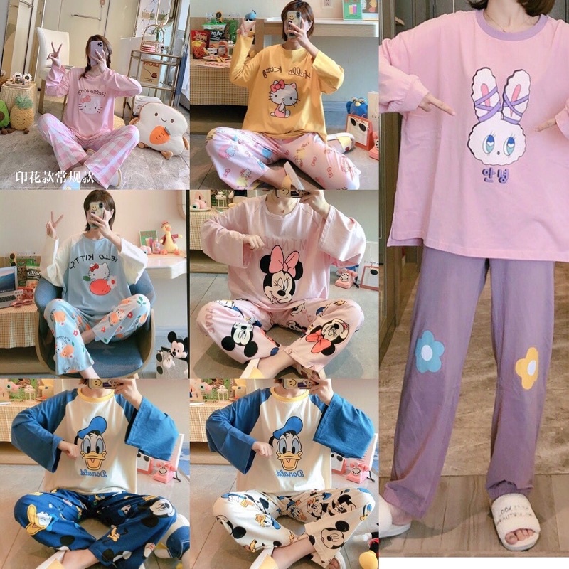 Piyama Import Viral PP Spandek Fiber Tebal Baju Tidur Wanita Dewasa Impor Setelan Lengan Panjang dan