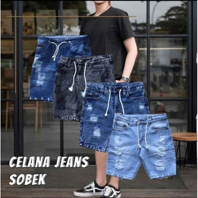 CELANA  PENDEK  JEANS PRIA SOBEK DISTRO BOARDSHORT