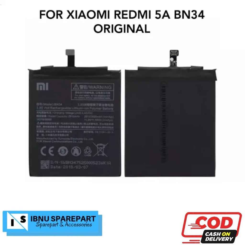 BATTERY BATERAI BATRE XIAOMI REDMI 5A BN34 BN-34 BN 34 ORIGINAL - BATREI BATRAI BATU XIOMI 5A