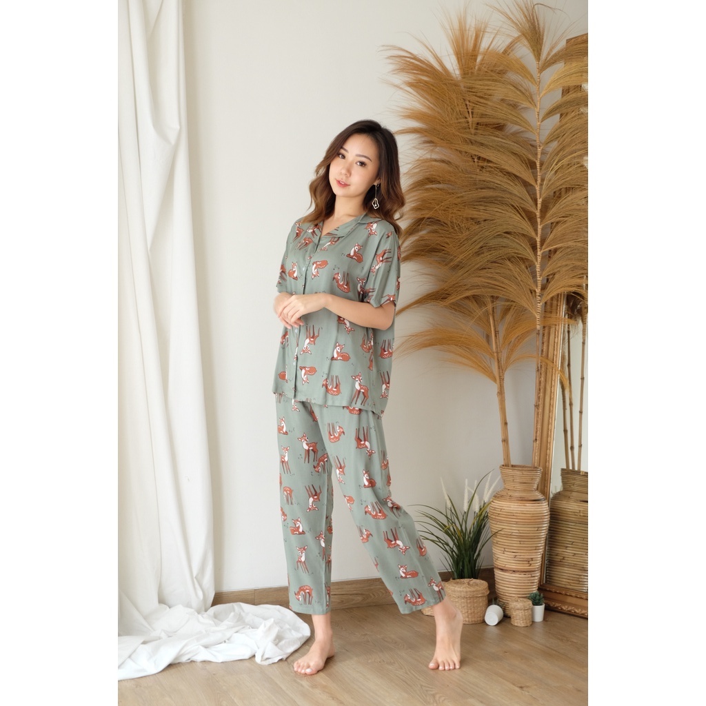 Kano Set - Atasan Celana Green Bambi Setelan Wanita