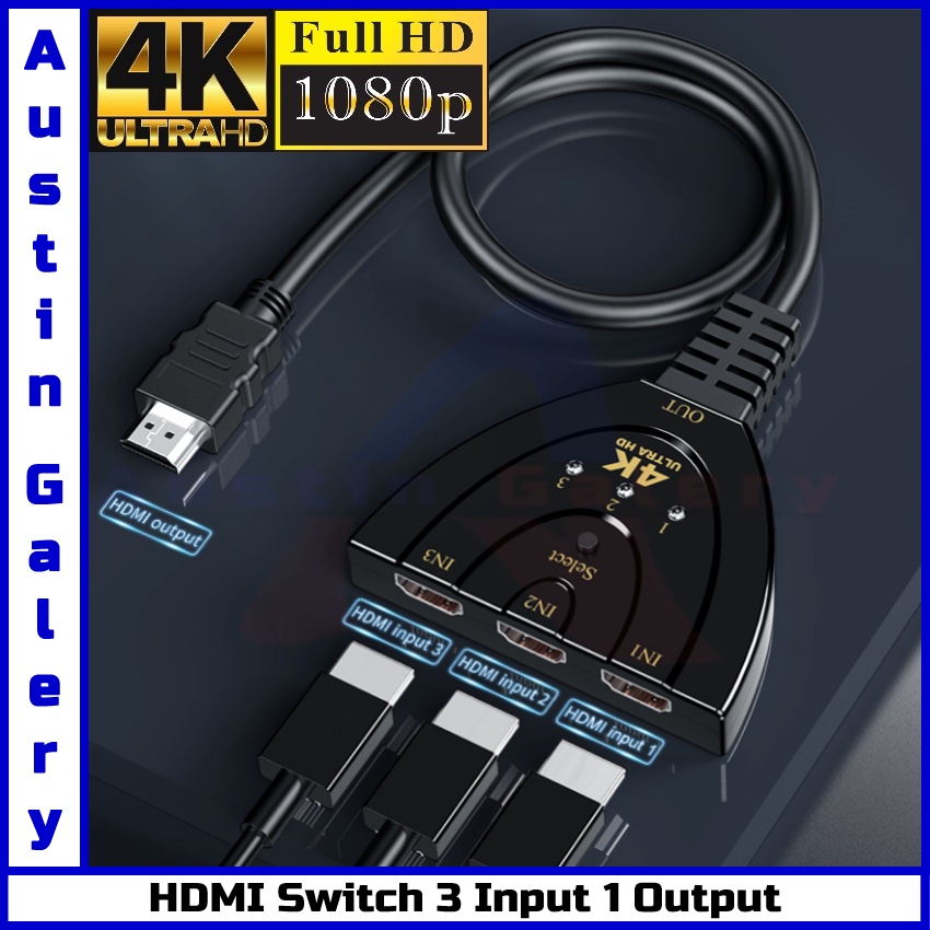 HDMI Switch 3 Input 1 Output Full HD1080P TO 4K UltraHD Untuk HDTV PC Laptop X BOX