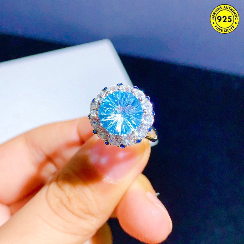 Cincin Batu Topaz Biru Langit 5 Karat Kembang Api Model Terbuka