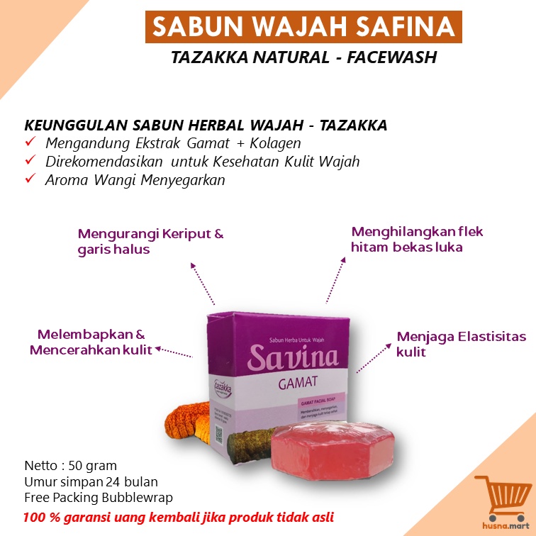 Sabun Wajah Ekstrak Gamat Plus Kolagen SAVINA Cuci Muka Herbal Tazakka 50gr Anti Aging Facial Wash Original