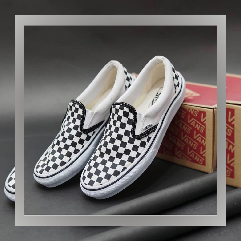 "SEPATU VANS" CHECKER BOARD SLIP ON CALSSIC KULITAS ORIGINAL PREMIUM MOTIF CATUR HITAM PUTIH MURAH