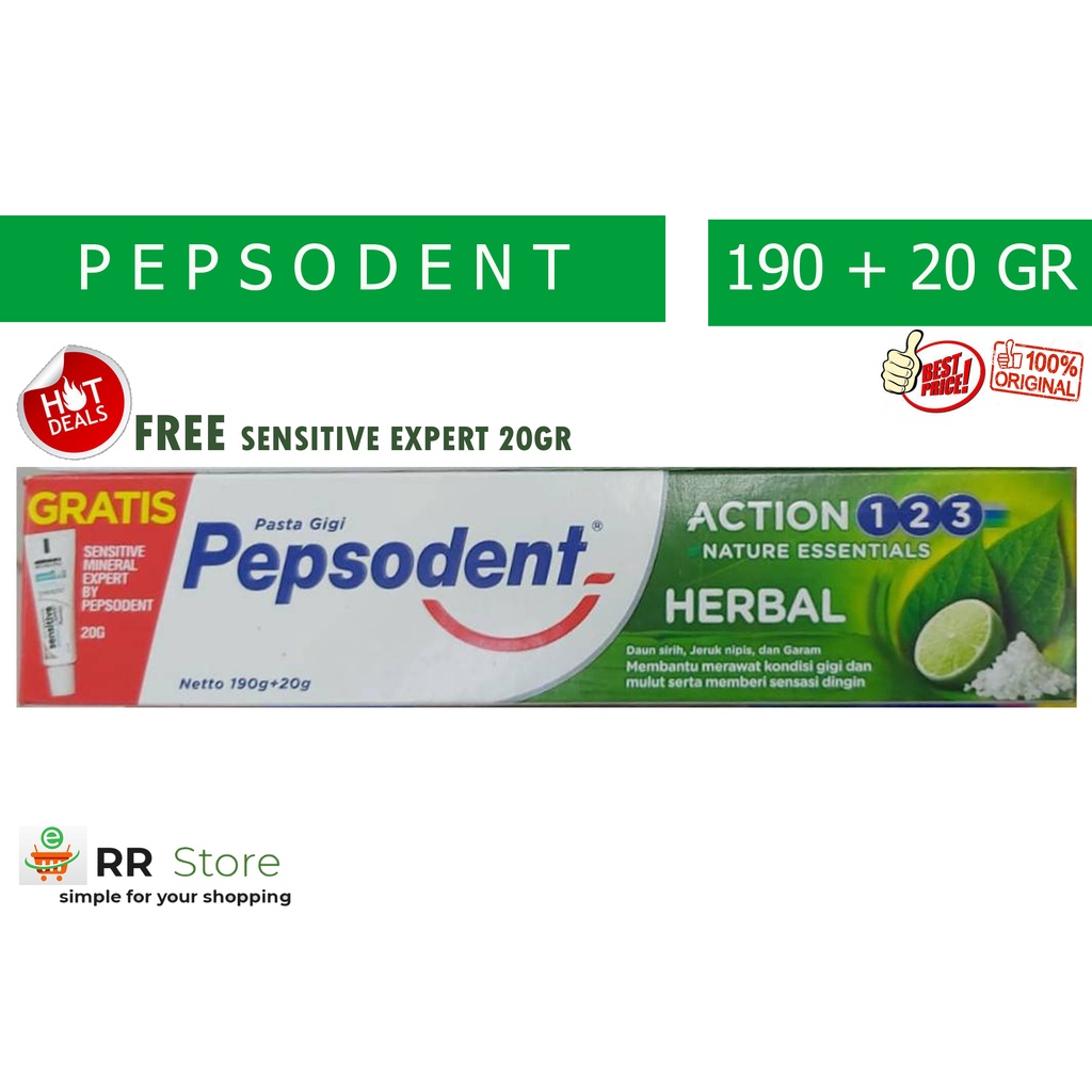 Pepsodent Action 123 Herbal 190gr FREE PEPSODENT SENSITIVE MINERAL EXPERT 20gr
