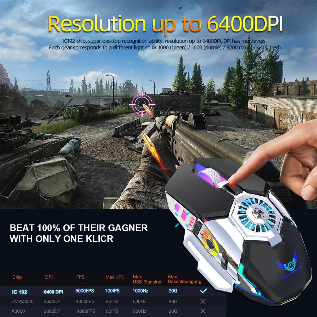 G22 Mouse Kabel Sensitif Anti Selip Dengan Kipas Pendingin 6400DPI Plug Play Mouse Gaming Untuk Desktop