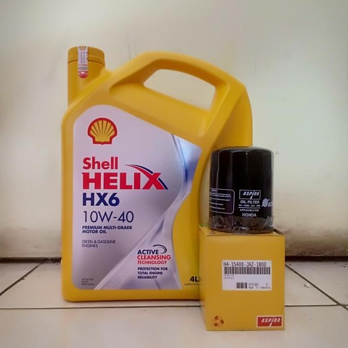 OLI MOBIL Paket Oli Shell Helix HX6 10W-40 + Filter Oli Mobilio, Jazz, Brio