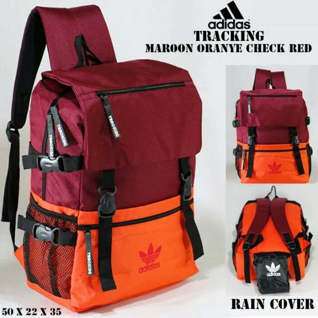 Tas Ransel Tracking Adidas Terbaru Pria Wanita Untuk Travelling Kuliah Warna Marron Oranye