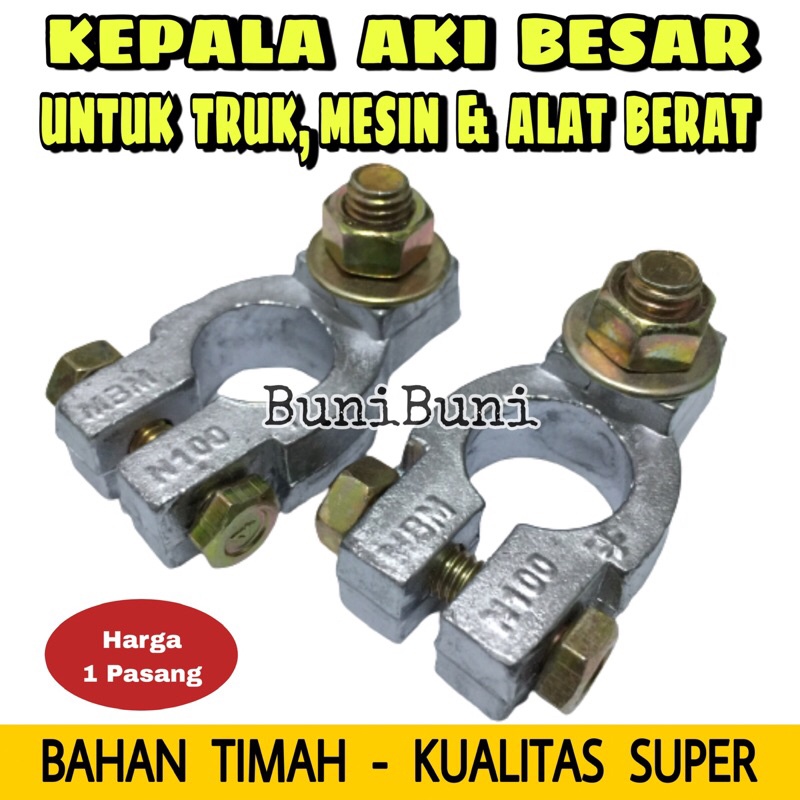 Kepala Aki Mobil Ukuran Besar Bahan Timah Tebal Kualitas Super Untuk Truk, Mesin &amp; Alat Berat (Sepasang)