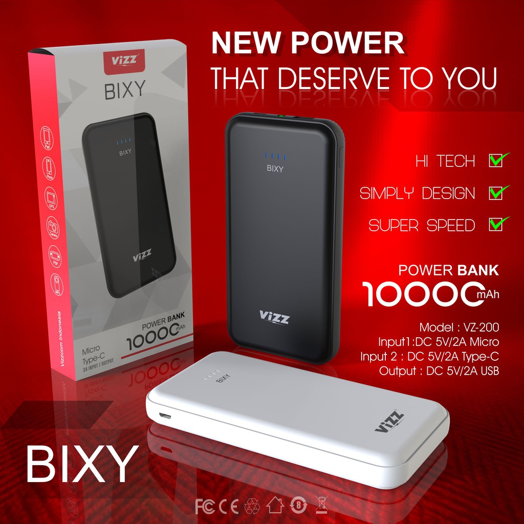 Power Bank Vizz Bixy 10000 mAh Original Powerbank 10000mAh Ori