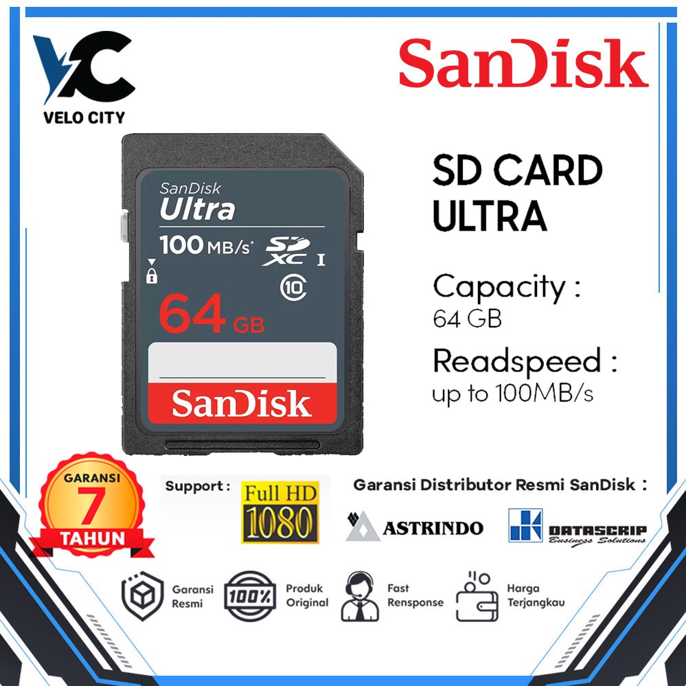 SD Card SanDisk Ultra SDXC UHS-I 64GB Class 10 up to 100MBps Original