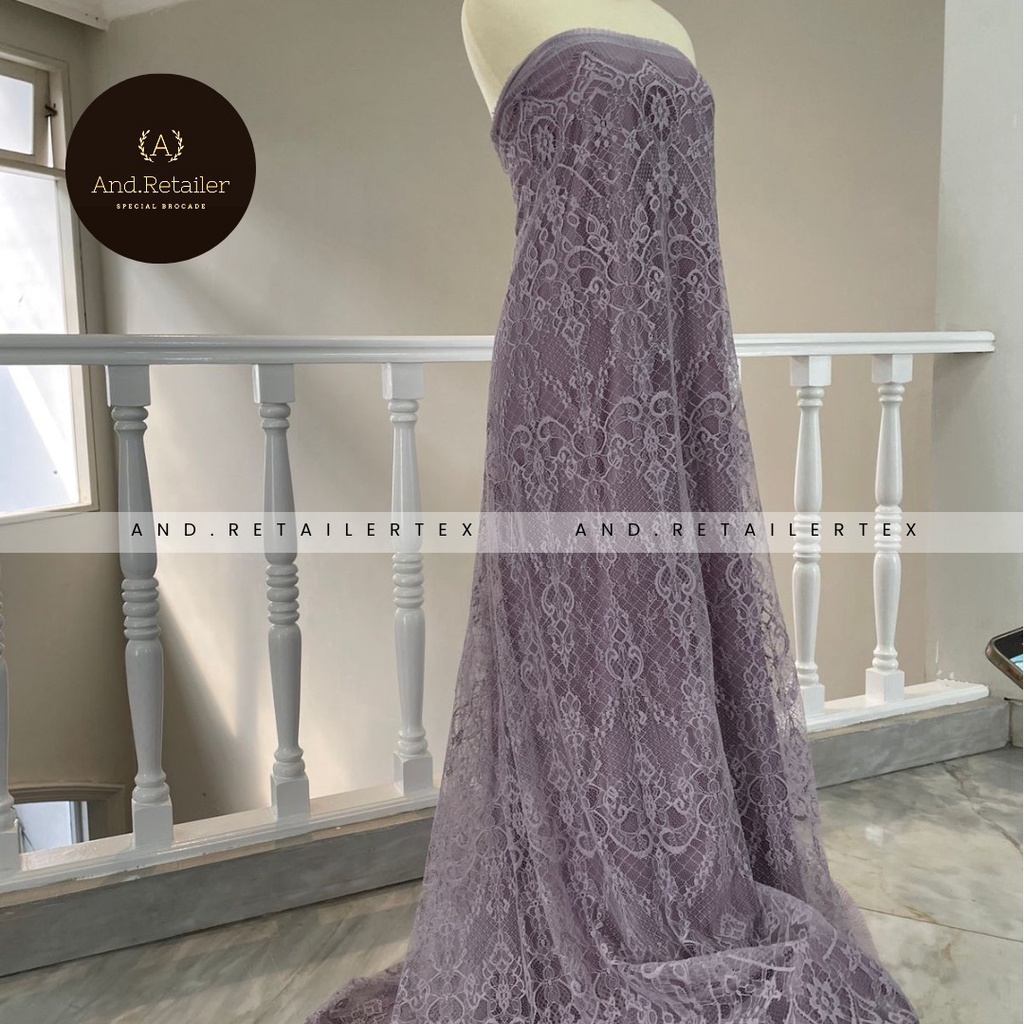 Bahan Kebaya Brokat Semi France Lace Chantily Shantily Katun Per panel 2,5m Warna Dusty Purple