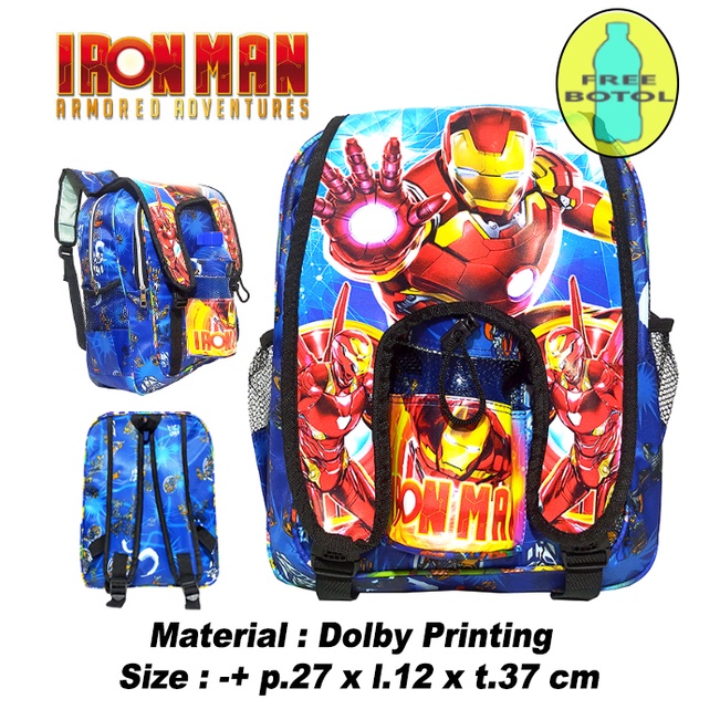 FREE BOTOL !!! Tas Ransel anak Laki-laki Sekolah TK / SD karakter IRON MAN