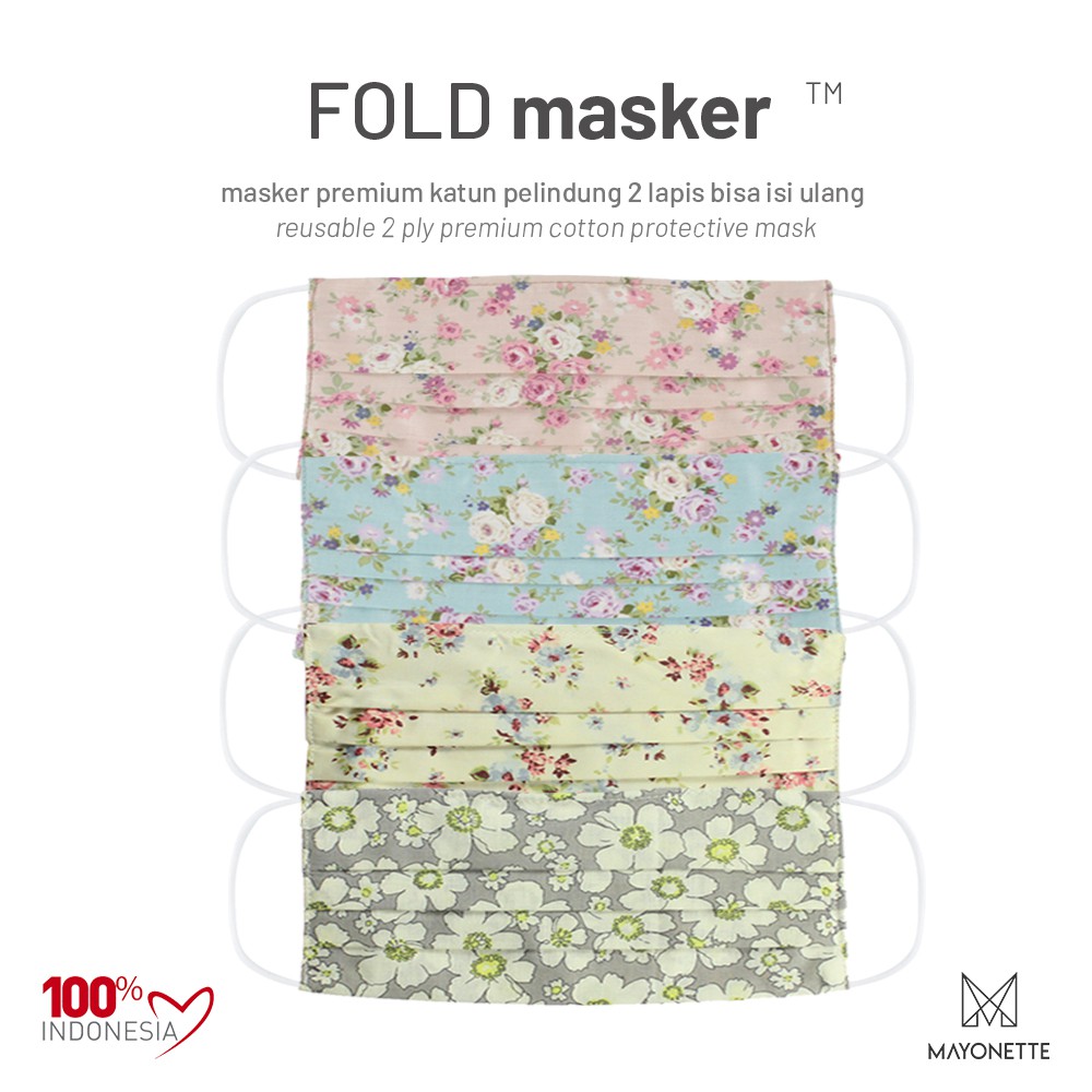 MAYONETTE Masker Kain Motif Bunga Premium Cotton 2 Ply + Kawat Hidung Nose Wire Bisa Diisi FIlter