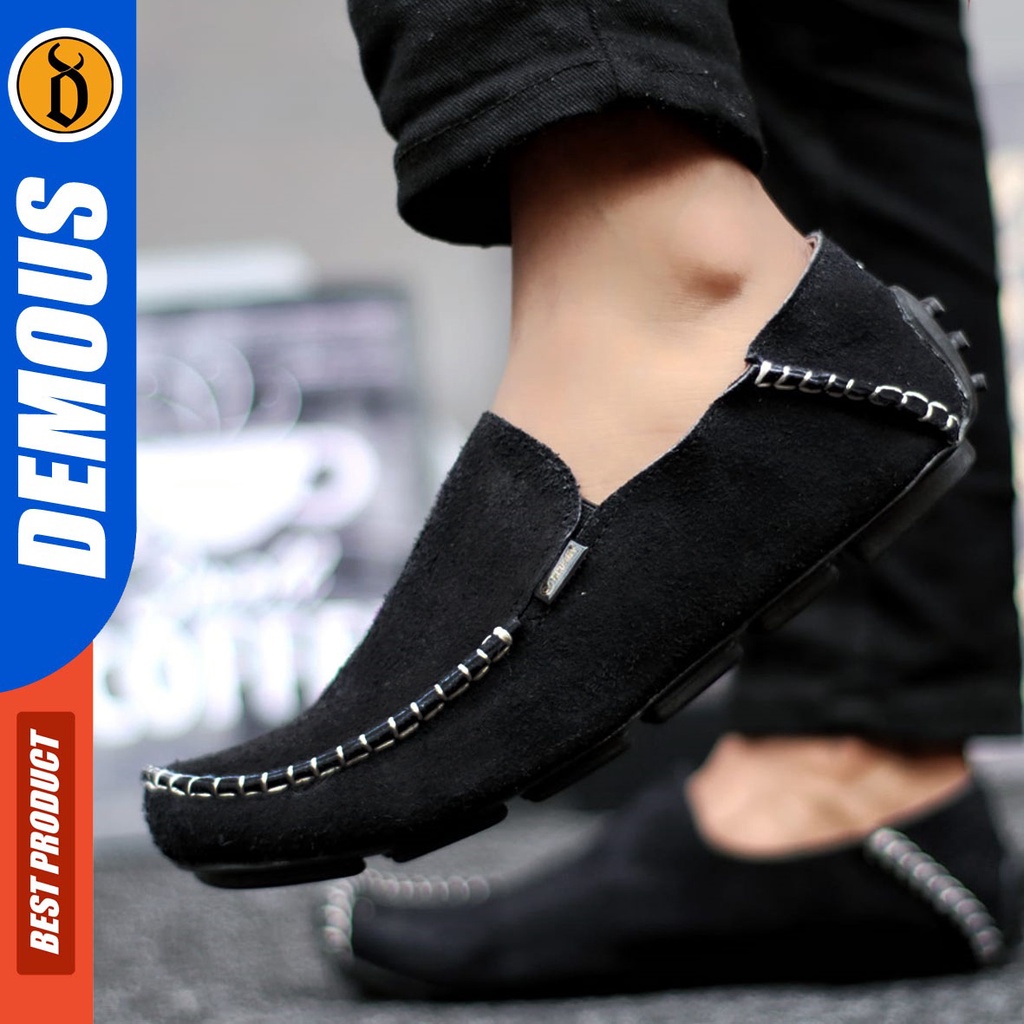 DEMOUS YOMI - Sepatu Slip On Casual Kulit Slop Santai Pria