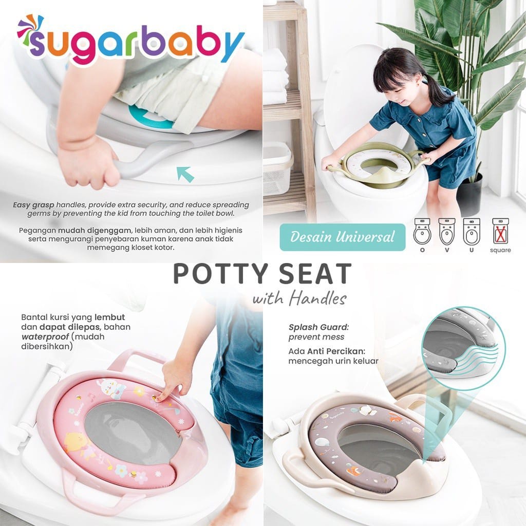 Sugar Baby Potty Seat Toilet Training With Handles &amp; Splash Guard / Dudukan Toilet Anak