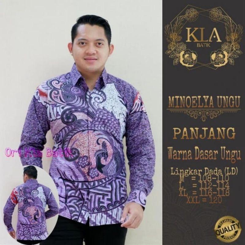 Atasan Kemeja Batik Pria Lapis Furing PREMIUM Lengan Panjang Batik UKAIL Solo LILAC MINOELYA UNGU