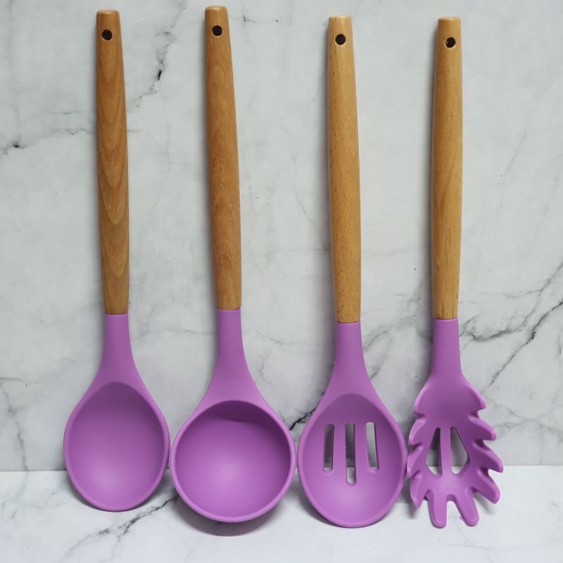 Purple series set cooking silicone utensil set with wooden handle